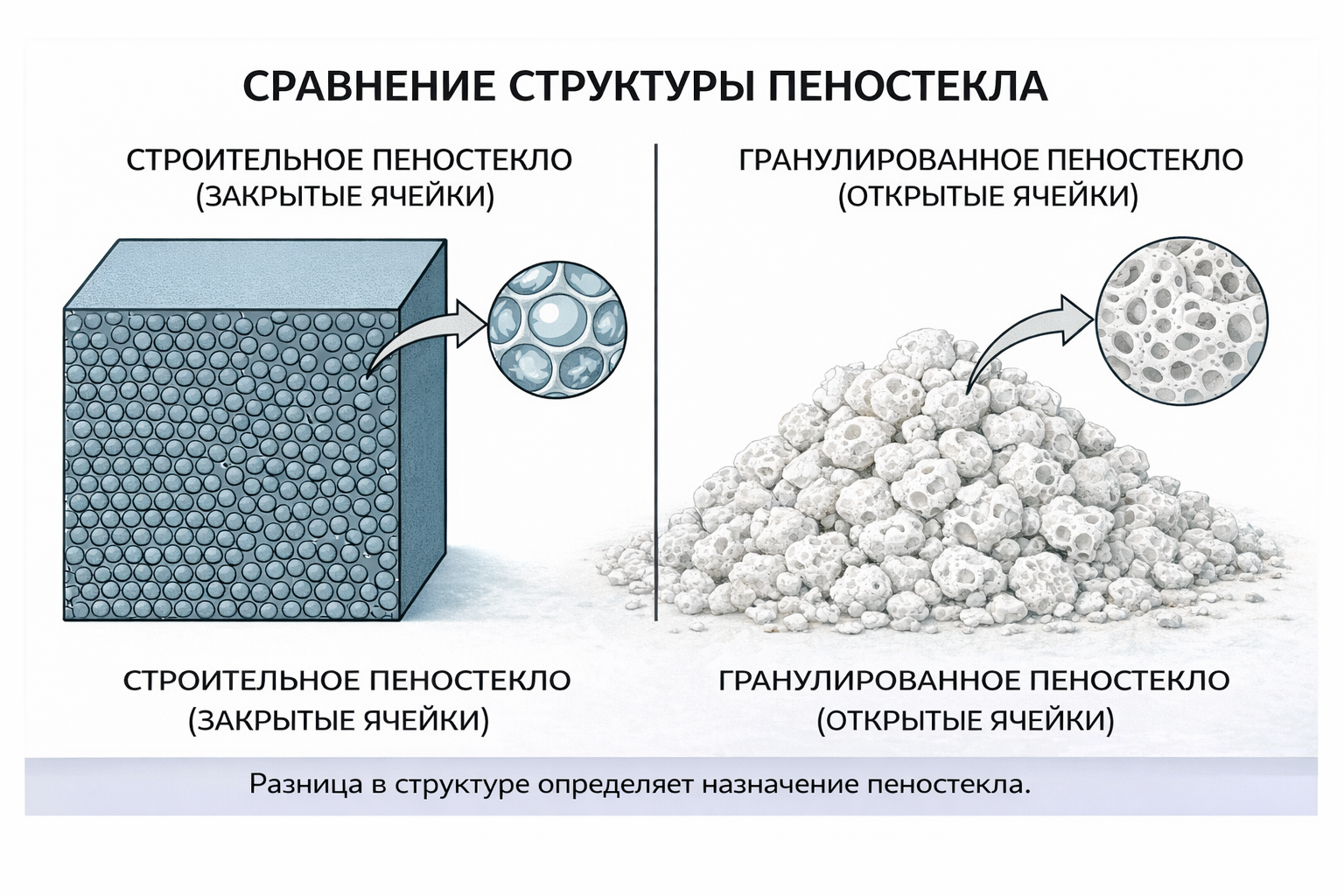 Сравнение структуры пеностекла